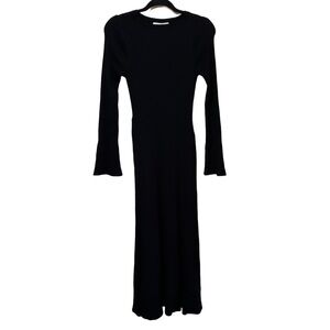 Loft Crew Neck Midi Dress Women’s XL Black Long Sleeve Stretch